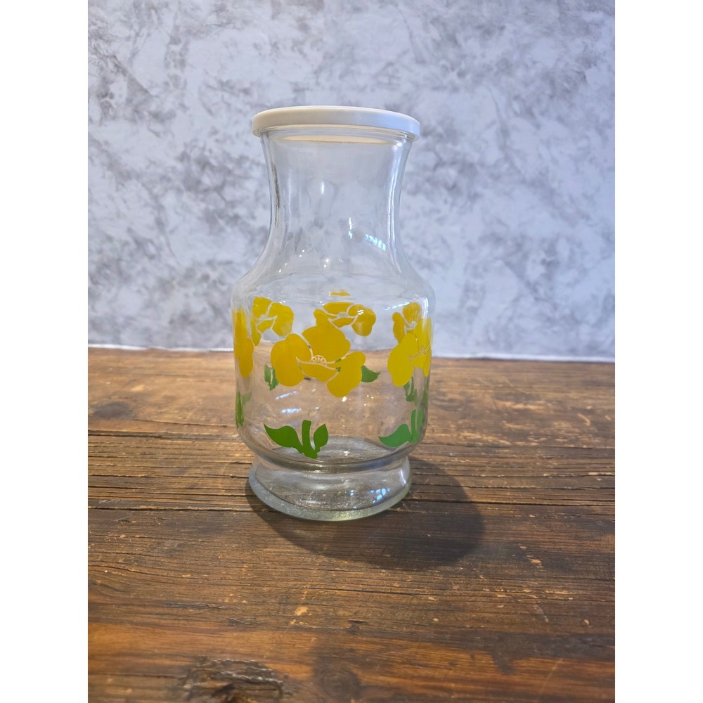 Vintage Fire King - A/H Yellow Foxy Flowers Juice Chiller With Original Lid